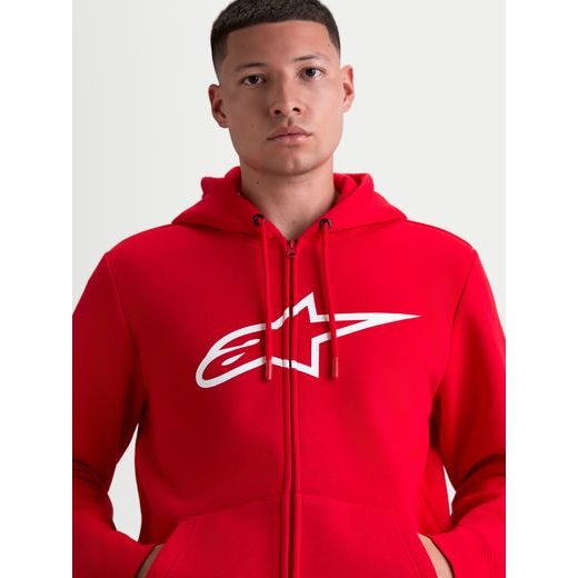MIKINA AGELESS ZIP HOODIE 3, ALPINESTARS (ČERVENÁ/BÍLÁ)