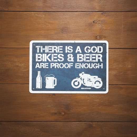 PLECHOVÁ CEDULE THERE IS A GOD, OXFORD (ŠEDÁ/BÍLÁ, ROZMĚR 30 X 20 CM)