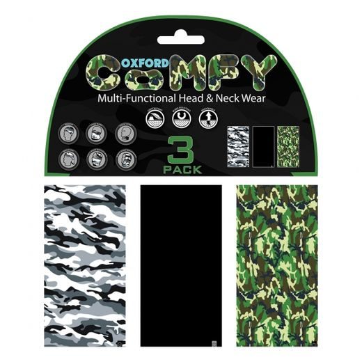 MULTIFUNKČNÍ ŠÁTKY - NÁKRČNÍKY COMFY, OXFORD (ČERNÁ, CAMO, SADA 3 KS)