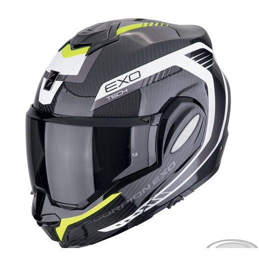 SCORPION PŘEKLOPNÁ MOTO PŘILBA EXO-TECH EVO CARBON TOP ČERNO FLUO ŽLUTÁ