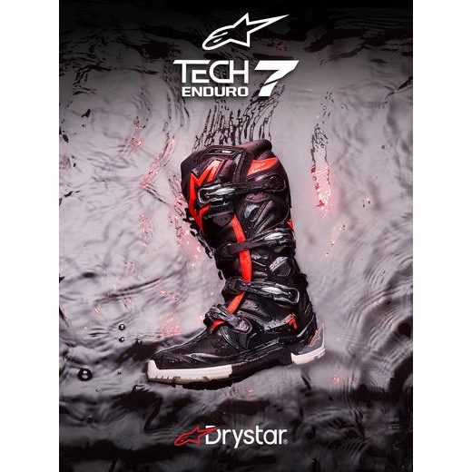 BOTY TECH 7 ENDURO DRYSTAR, ALPINESTARS (ČERNÁ/ČERVENÁ FLUO/BÍLÁ) 2026