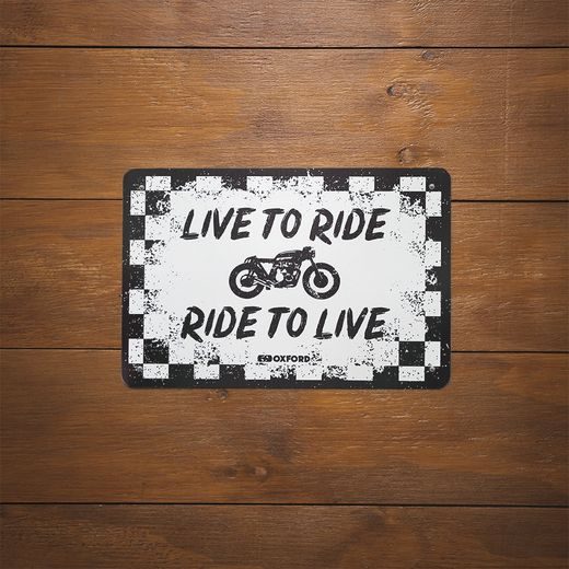 PLECHOVÁ CEDULE RIDE, OXFORD (BÍLÁ/ČERNÁ, ROZMĚR 30 X 20 CM)