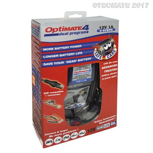 NABÍJEČKA OPTIMATE 4 DUAL (12V/0,8A) PRO OLOVĚNÉ A AGM/GEL AKUMULÁTORY (3 - 50AH)