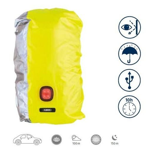 NEPROMOKAVÁ PLÁŠTĚNKA PRO BATOHY S LED SVĚTLEM, ABUS