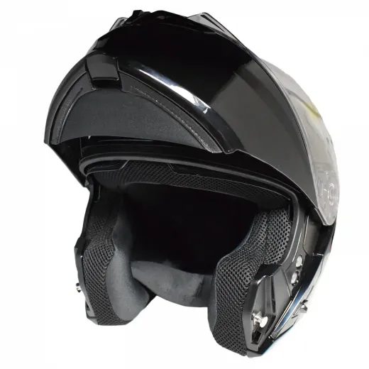 PŘILBA VÝKLOPNÁ YOHE 938 DOUBLE VISOR, (ČERNÁ LESKLÁ) - CHYBĚJÍCÍ ZOBÁČEK VENTILACE