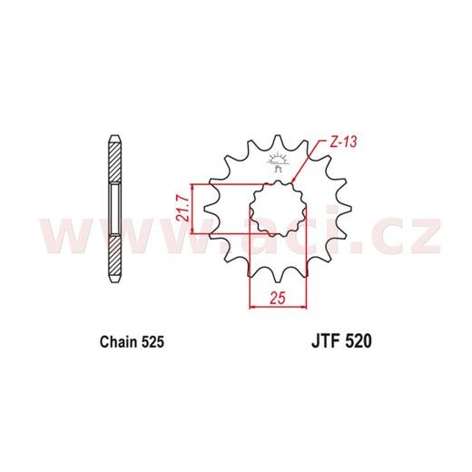 ŘETĚZOVÉ KOLEČKO S TLUMÍCÍ GUMOVOU VRSTVOU PRO SEKUNDÁRNÍ ŘETĚZY TYPU 525, JT (16 ZUBŮ)