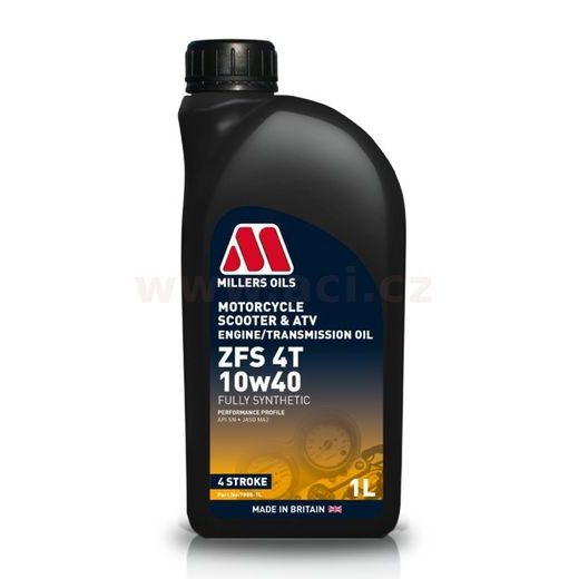 MILLERS OILS ZFS 10W40, PLNĚ SYNTETICKÝ OLEJ PRO 4T MOTORY, VHODNÝ PRO APLIKACE S MOKROU SPOJKOU 1 L