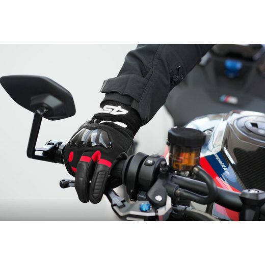 4SR PÁNSKÉ KOŽENO TEXTILNÍ MOTO RUKAVICE STUNT RED 