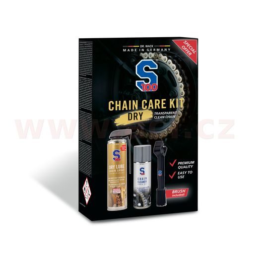 S100 SADA PÉČE O ŘETĚZ VČ. TRANSPARENTNÍHO MAZIVA - CHAIN CARE KIT (DRY LUBE)