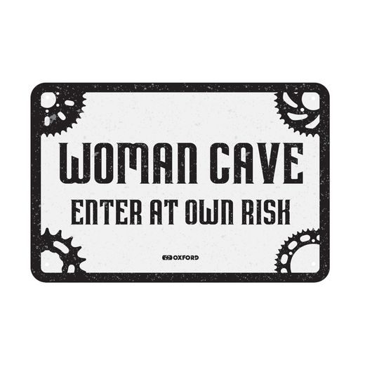 PLECHOVÁ CEDULE WOMAN CAVE, OXFORD (ČERNÁ/BÍLÁ, ROZMĚR 30 X 20 CM)