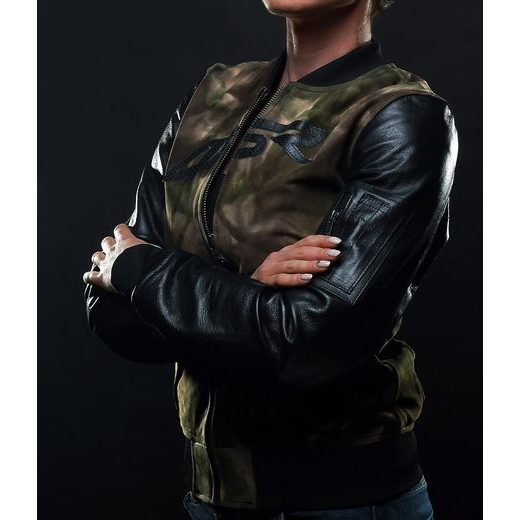4SR DÁMSKÁ KOŽENO TEXTILNÍ MOTO BUNDA BOMBER LADY CAMO VEL 42