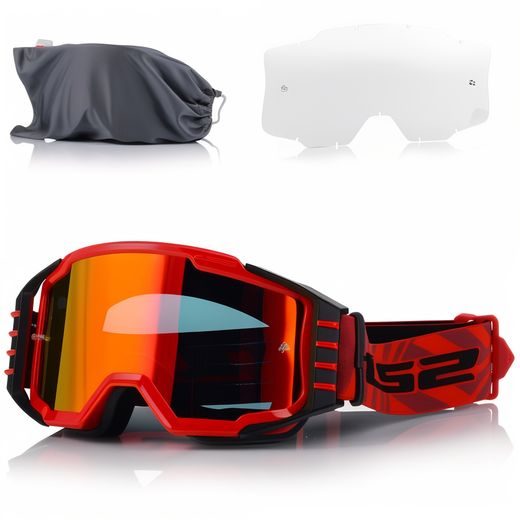 LS2 CHARGER PRO GOGGLE RED WITH IRIDIUM VISOR