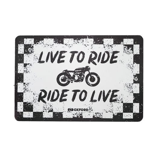 PLECHOVÁ CEDULE RIDE, OXFORD (BÍLÁ/ČERNÁ, ROZMĚR 30 X 20 CM)