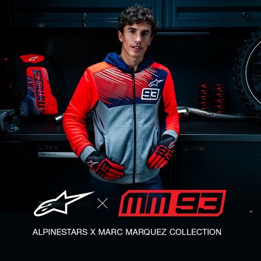 BUNDA CHROME V2 SPORT HOODIE MM93 KOLEKCE, ALPINESTARS (SVĚTLE ŠEDÁ/MODRÁ/ČERVENÁ FLUO) 2025