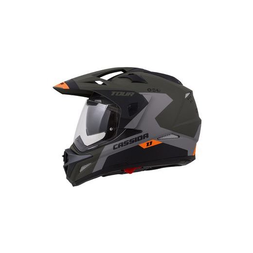 CASSIDA ENDURO MOTO PŘILBA TOUR 1.1 SPECTRE ZELENÁ ARMY MATNÁ ŠEDÁ ORANŽOVÁ ČERNÁ
