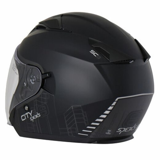SPEEDS SKÚTROVÁ MOTO PŘILBA CITY III GRAPHIC BLACK/TITAN MATT