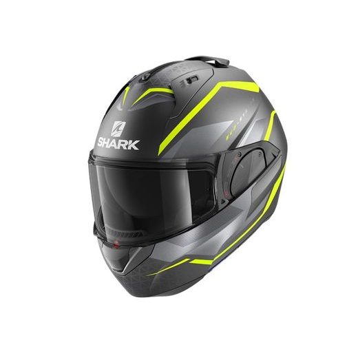 PŘILBA SHARK EVO- ES YARI PŘEKLOPNÁ (ČERNÁ/ŠEDÁ/ŽLUTÁ MATNÁ)