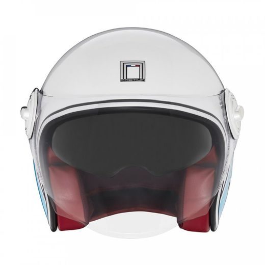 NOX OTEVŘENÁ PŘILBA HERITAGE PREMIUM BÍLÁ MODRÁ ČERVENÁ