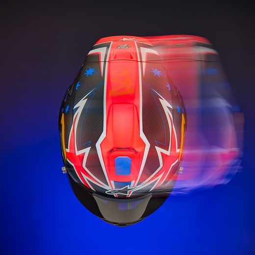 PŘILBA SUPERTECH R10 LIMITOVANÁ EDICE JACK MILLER, ALPINESTARS (MATNÝ KARBON/ČERVENÁ/MODRÁ/ŽLUTÁ/BÍLÁ) 2025