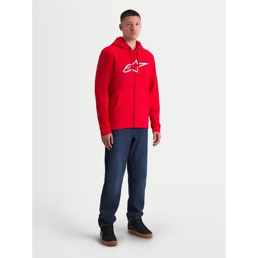 MIKINA AGELESS ZIP HOODIE 3, ALPINESTARS (ČERVENÁ/BÍLÁ)