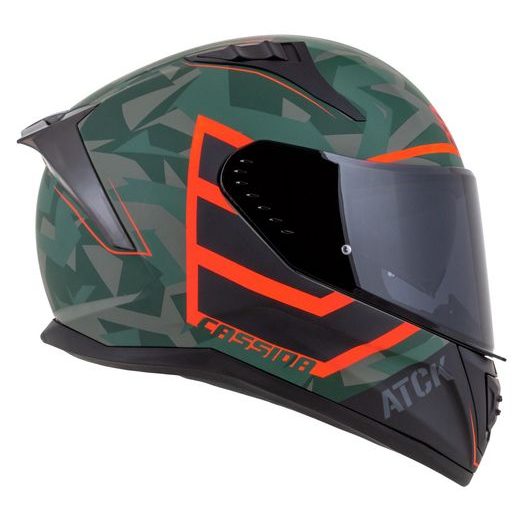 CASSIDA INTEGRÁLNÍ MOTO PŘILBA AERO ATCK ZELENÁ CAMO ČERNÁ ŠEDÁ ORANŽOVÁ
