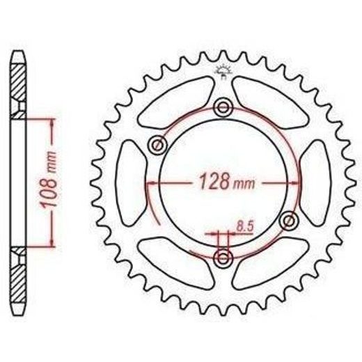 OCELOVÁ ROZETA PRO SEKUNDÁRNÍ ŘETĚZY TYPU 428, JT - ANGLIE (57 ZUBŮ)