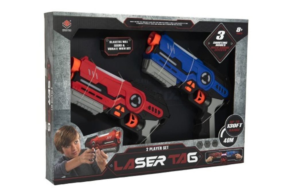 Dětský ráj l Teddies Pistole 2ks laser game plast 25cm na baterie se zvukem  a se světlem v krabici 46x33x6cm l Teddies l Na zahradu