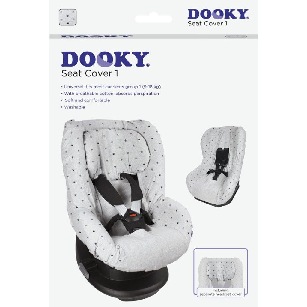 Dětský ráj l Dooky potah na autosedačku Seat Cover Group1 Light Grey Crowns  l Dooky l Fusaky, zavinovačky a potahy
