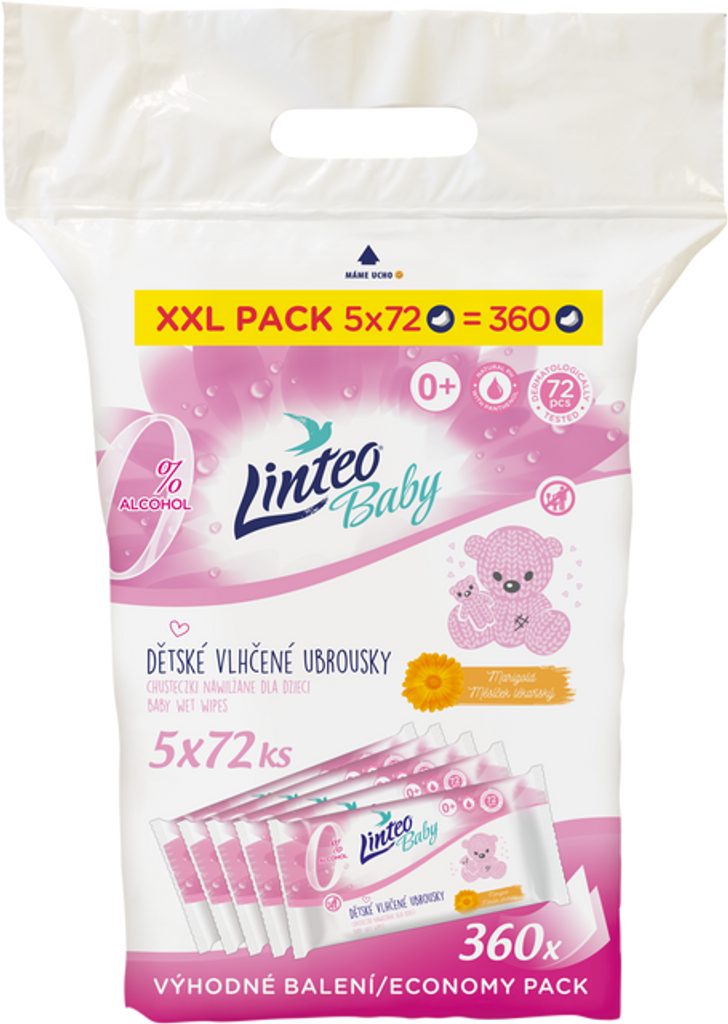 Dětský ráj l LINTEO BABY Dětské Vlhčené ubrousky 5x72ks XXL PACK l Linteo  Baby l Přebalujeme