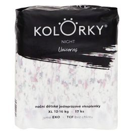 Kolorky NIGHT Jednorožci XL (12-16 kg) 17 ks noční jednorázové eko plenky