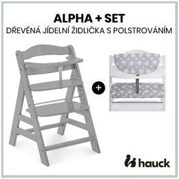 Hauck Alpha+ set 2v1 dřevěná židle, grey + polstrování Teddy grey