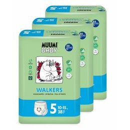 Muumi Baby Walkers 5 Maxi+ 10-15 kg (114 ks), měsíční balení kalhotkových eko plen