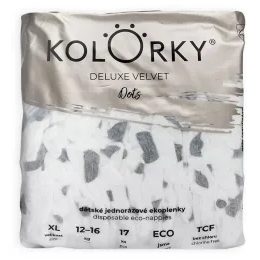 Kolorky DELUXE VELVET Dots XL (12-16 kg) 17 ks jednorázové eko plenky se sametovým povrchem