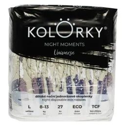 Kolorky NIGHT MOMENTS Universe L (8-13 kg) 27 ks noční jednorázové eko plenky