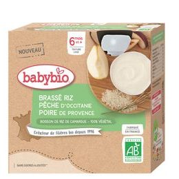 BABYBIO rýžová kaše s broskví a hruškou 4x85 g