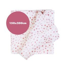 Lullalove Lehký mušelínový přehoz na spaní 150x200cm - Růžové Květinky