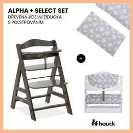 Hauck Alpha+ Select set 2v1 dřevěná židle, charcoal + polstrování Teddy grey