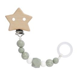 Lässig Soother Holder Wood/Silicone Little Universe star olive