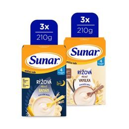 Sunar mléčná kaše rýžová mix příchutí 4m+ 6x210g