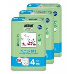 Muumi Baby Walkers 4 Maxi 7-11 kg (120 ks), měsíční balení kalhotkových eko plen