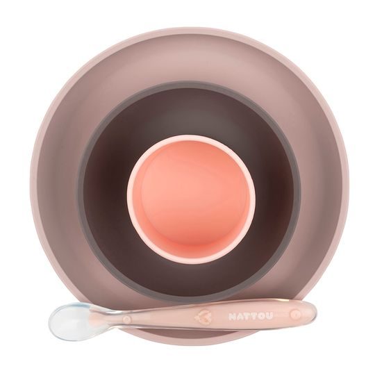 Nattou Jídelní SET silikonový 4ks růžovo-fialový bez BPA