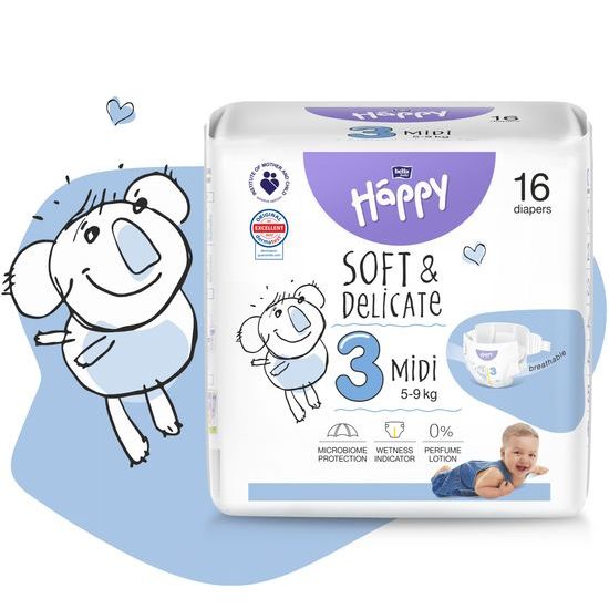 Bella Baby HAPPY Soft&Delicate 3 Midi 5-9kg 16ks