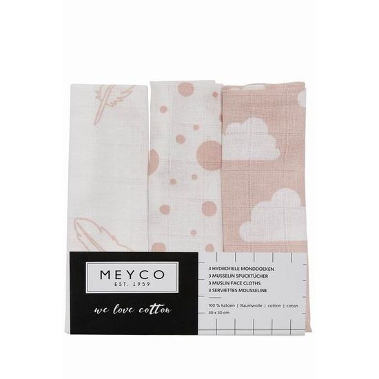 Meyco Plena-žínka Feathers-clouds-dots pink/white
