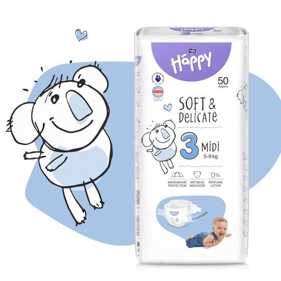 Bella Baby HAPPY Soft&Delicate 3 Midi 5-9kg 50ks