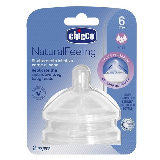 Chicco Dudlík na láhev Natural Feeling silikon, rychlý průtok 2ks 6m+