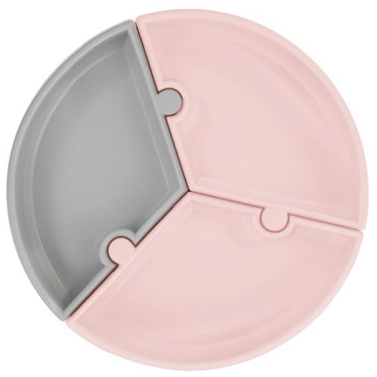 Minikoioi Talíř Puzzle silikonový s přísavkou - Pinky Pink / Powder Grey