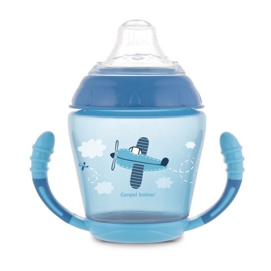 Canpol babies Nevylévací hrníček se silikonovým ventilem 230ml TOYS modrý