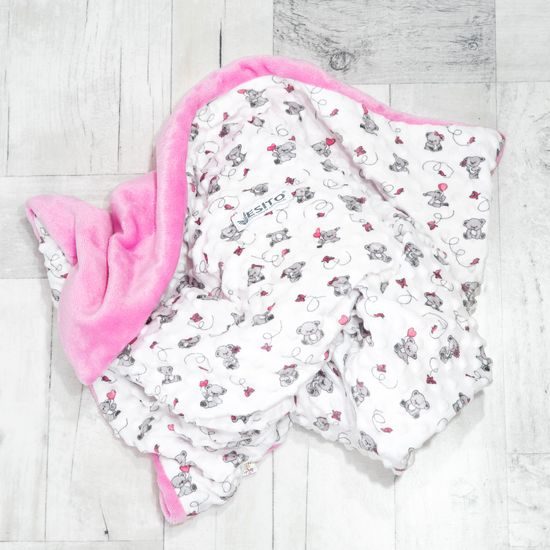 ESITO (handmade) Dětská deka dvojitá Minky medvídek - 75 x 100 cm / růžová
