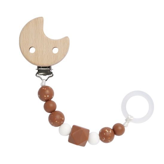 Lässig Soother Holder Wood/Silicone Little Universe moon rust