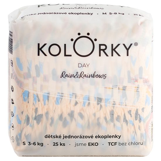 Kolorky DAY déšť a duhy S (3-6 kg) 25 ks jednorázové eko plenky